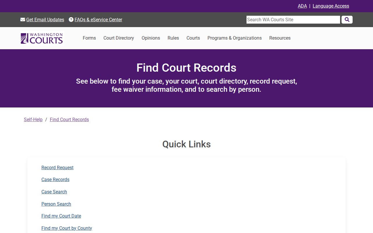 Renton people search through Washington court case and person search