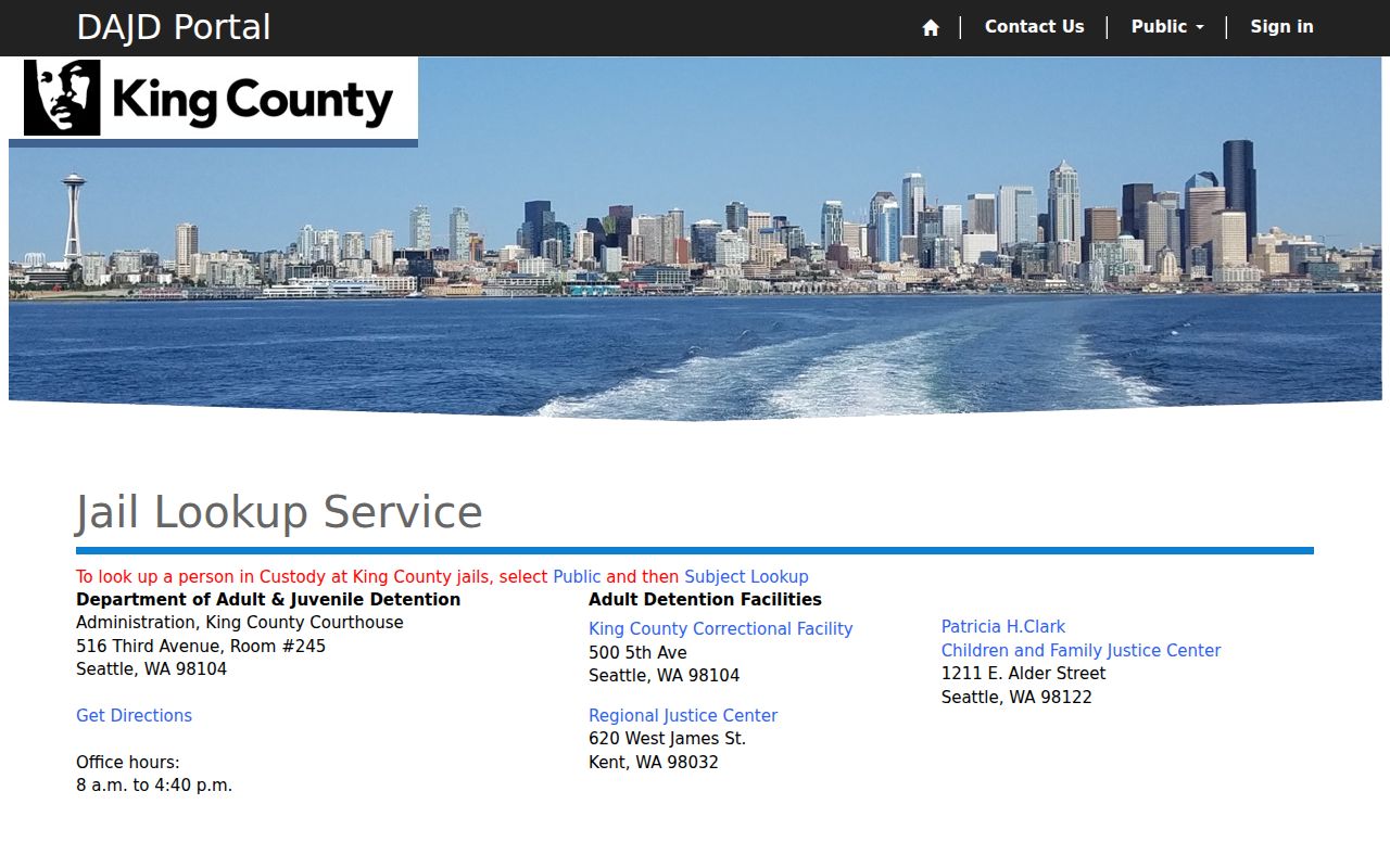 Renton people search fields in the King County jail lookup