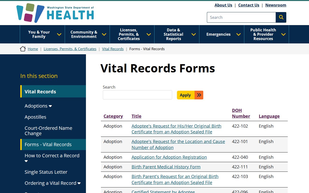 Renton public records access through Washington vital record forms